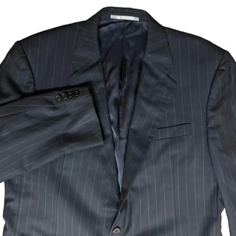 Loro Piana Wool Hickey Freeman Blazer 44L Black Pinstripe Sport Jacket Coat